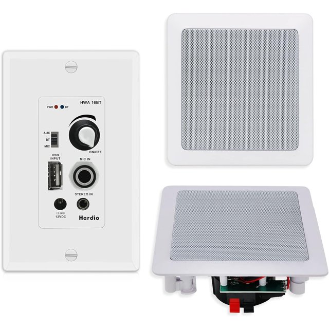 Herdio 5.25 Inch Bluetooth Ceiling Speakers with Wall Mount Control Amplifier Receiver System