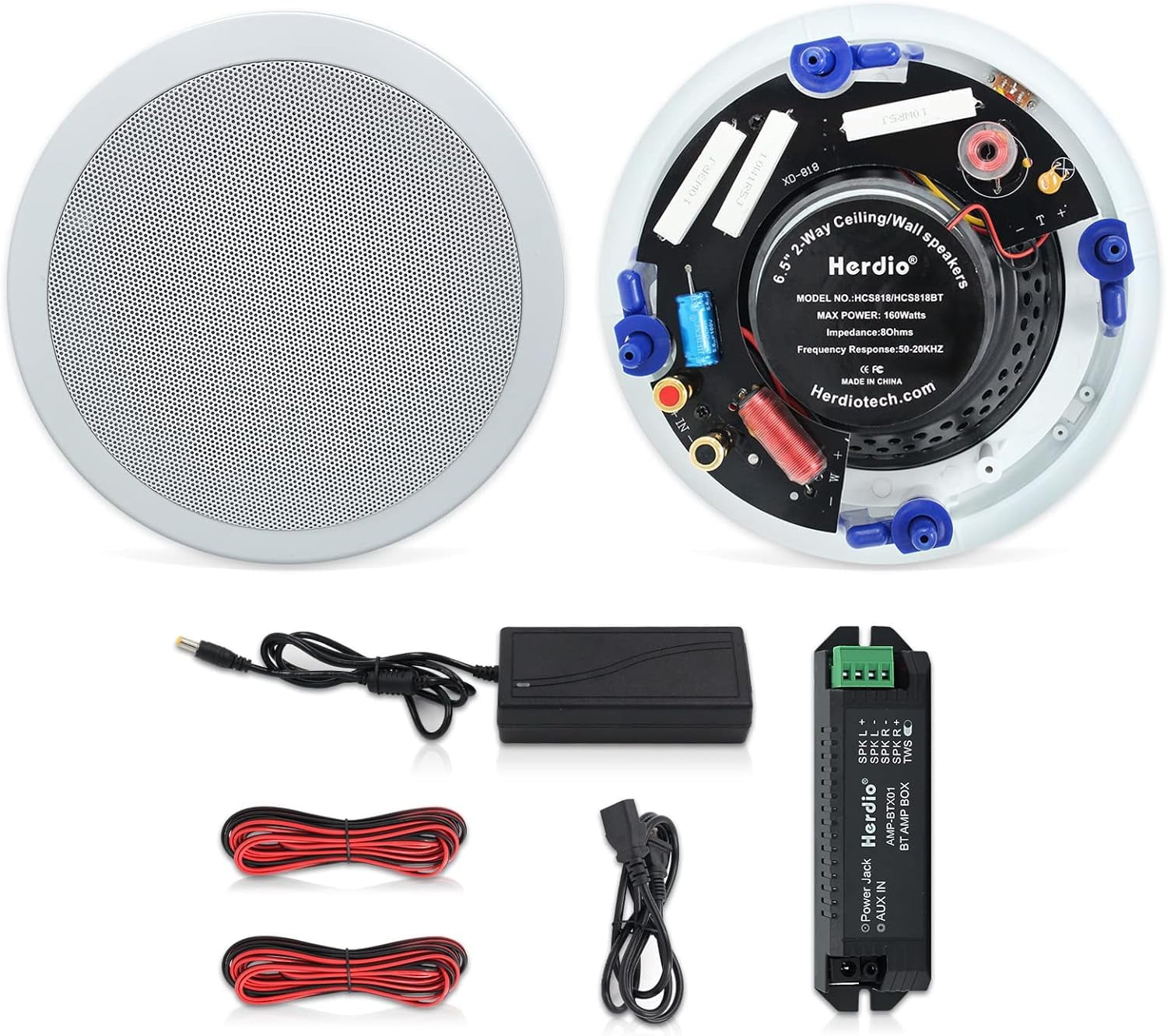 Free Shipping! Herdio 6.5 Inch Bluetooth Ceiling Speakers 320W 2Way Flush Mount in Wall