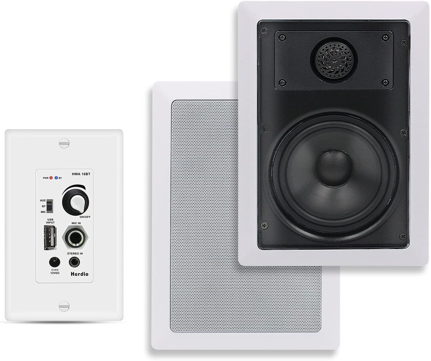 Herdio Bluetooth Ceiling Speakers Package in Wall Bluetooth Amplifier