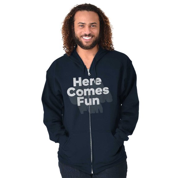 Here Comes Fun Cool Party Saying Unisex Fleece Graphic Zip Up Hoodie Brisco Brands 4X