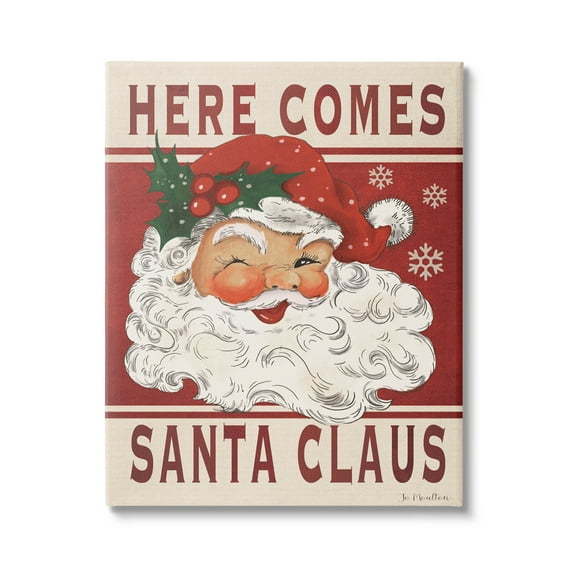 Here Comes Santa Claus Smiling Vintage Holiday Graphic Art Gallery Wrapped Canvas Print Wall Art