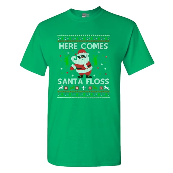 Here Comes Santa Floss Dance Christmas Funny DT Adult T-Shirt Tee