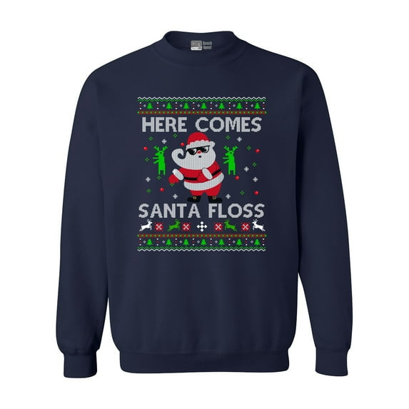 Here Comes Santa Floss Dance Christmas Funny DT Crewneck Sweatshirt