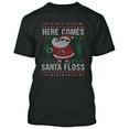 thumbnail image 1 of Here Comes Santa Floss T-Shirt Christmas Gift outfit Color Black Medium, 1 of 2