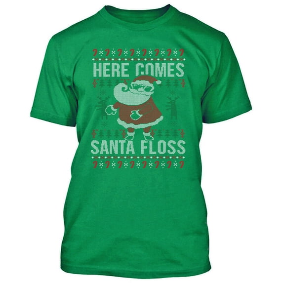 Here Comes Santa Floss T-Shirt Christmas Gift outfit Color Irish Green Medium