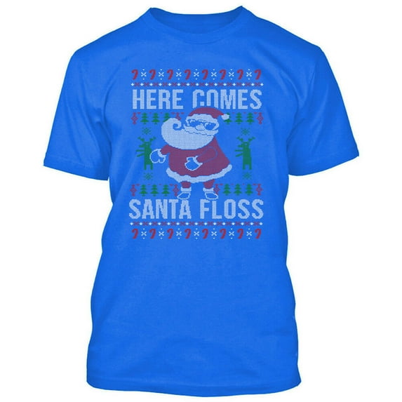 Here Comes Santa Floss T-Shirt Christmas Gift outfit Color Royal Blue Large