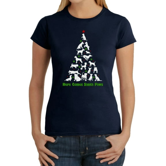 Here Comes Santa Paws - Women's Word Art T-Shirt