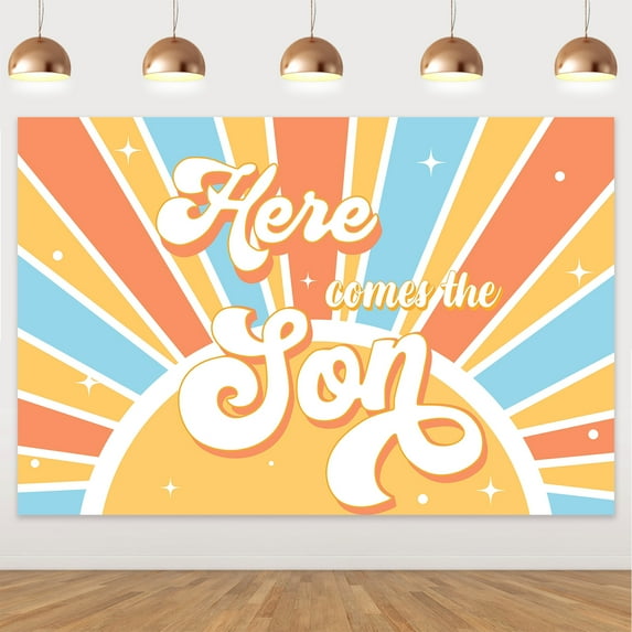 Here Comes the Son Baby Shower Decorations - Sunshine Baby Shower Decoration for Boy Sunshine Backdrop, Blue Retro Coffee Yellow Balloon for Boy Baby Shower