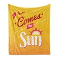 thumbnail image 1 of Here Comes the Sun Soft Flannel Fleece Blanket, Digitally Generated Modern Calligraphy with Dashes on Wavy Stripes, Cozy Plush for Indoor and Outdoor Use, 50" x 70", Orange Dark Pink, by Ambesonne, 1 of 5