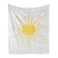 thumbnail image 1 of Here Comes the Sun Soft Flannel Fleece Blanket, Typography in a Hand Drawn Sun on a Grunge Background Swirling, Cozy Plush for Indoor and Outdoor Use, 60" x 80", Pearl Mustard White, by Ambesonne, 1 of 5