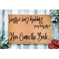 thumbnail image 1 of Here Comes The Bride And They Lived Happily Ever After Wedding Cursive Script Door Mat | Wedding Doormat | Wedding Gift Decor | Front Door, 1 of 2