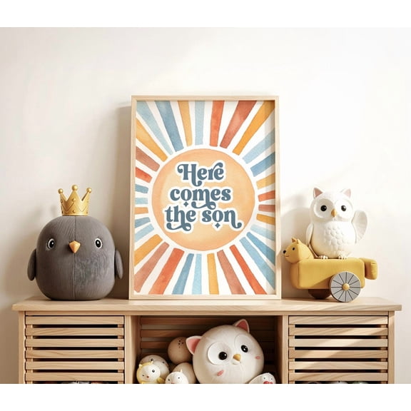 Here Comes The Son Art Print, Boho Sunshine Nursery Decor Home Decor UNFRAMED Poster, Wall Art for Decor, Present, 8x12