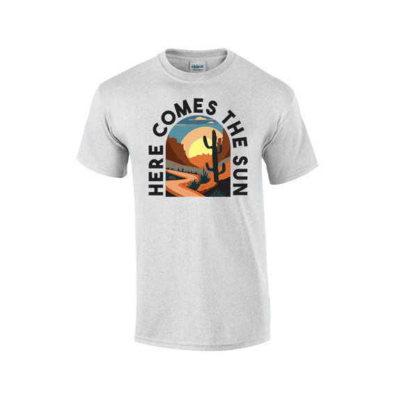 Here Comes The Sun Country Sunrise Desert Wild West Scenery Short Sleeve Unisex Graphic T-Shirt-Ash-medium