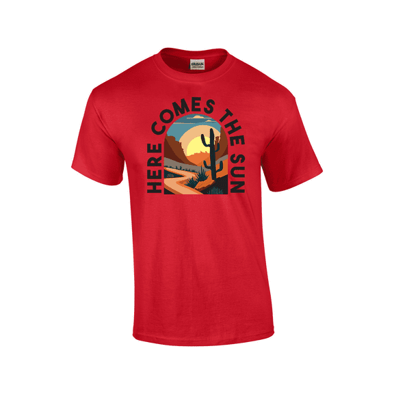 Here Comes The Sun Country Sunrise Desert Wild West Scenery Short Sleeve Unisex Graphic T-Shirt-Red-4xl