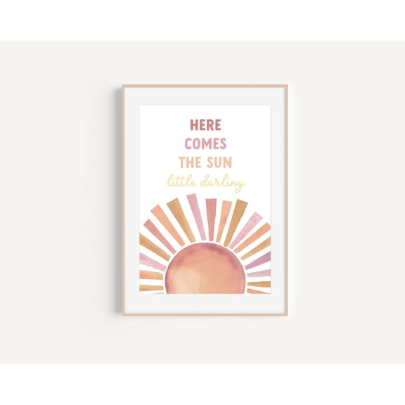 Here Comes The Sun Print: Beatles Quote, Nursery Wall Art #2270, Stretched Canvas Size 8x12