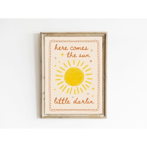 Here Comes The Sun | Retro Sunshine Wall Art | Positive Quote Unframed Paper Print