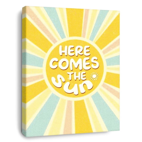 Here Comes the Sun Canvas Wall Art,Inspirational Summer Decor,Preppy Style Sun Canvas Poster Print for College Teen Girls Trendy Wall Decor