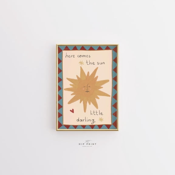 Here Comes the Sun Nursery Vintage Neutral Baby Room Decor, Stretched Canvas 8x10in