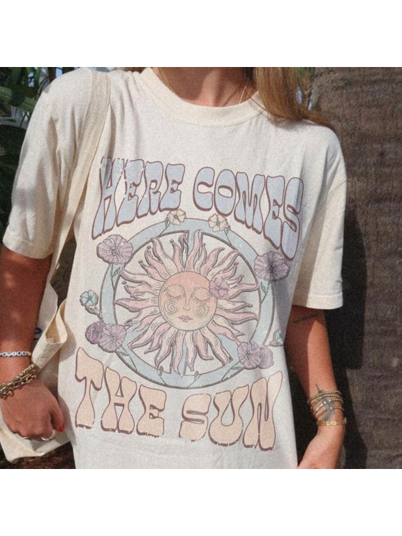 Here Comes the Sun Shirt 70s Aesthetic Boho Hippie Clothes Summer Graphic Tee Festival Clo
