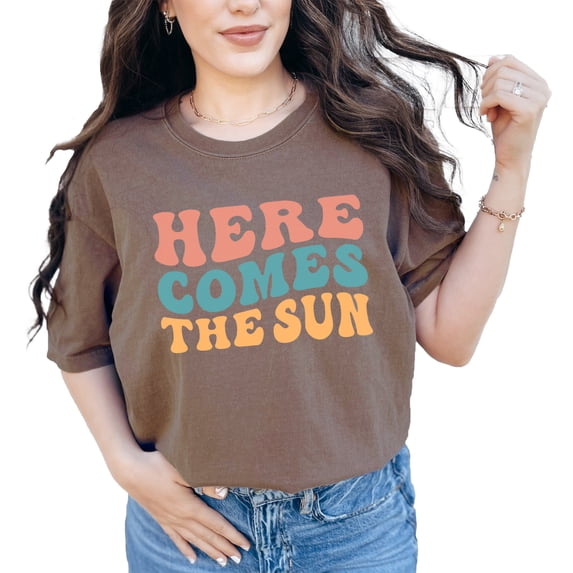 Here Comes the Sun, Summer Themed, Groovy Retro Wavy Text, Espresso Comfort Colors T-Shirt, 3XL
