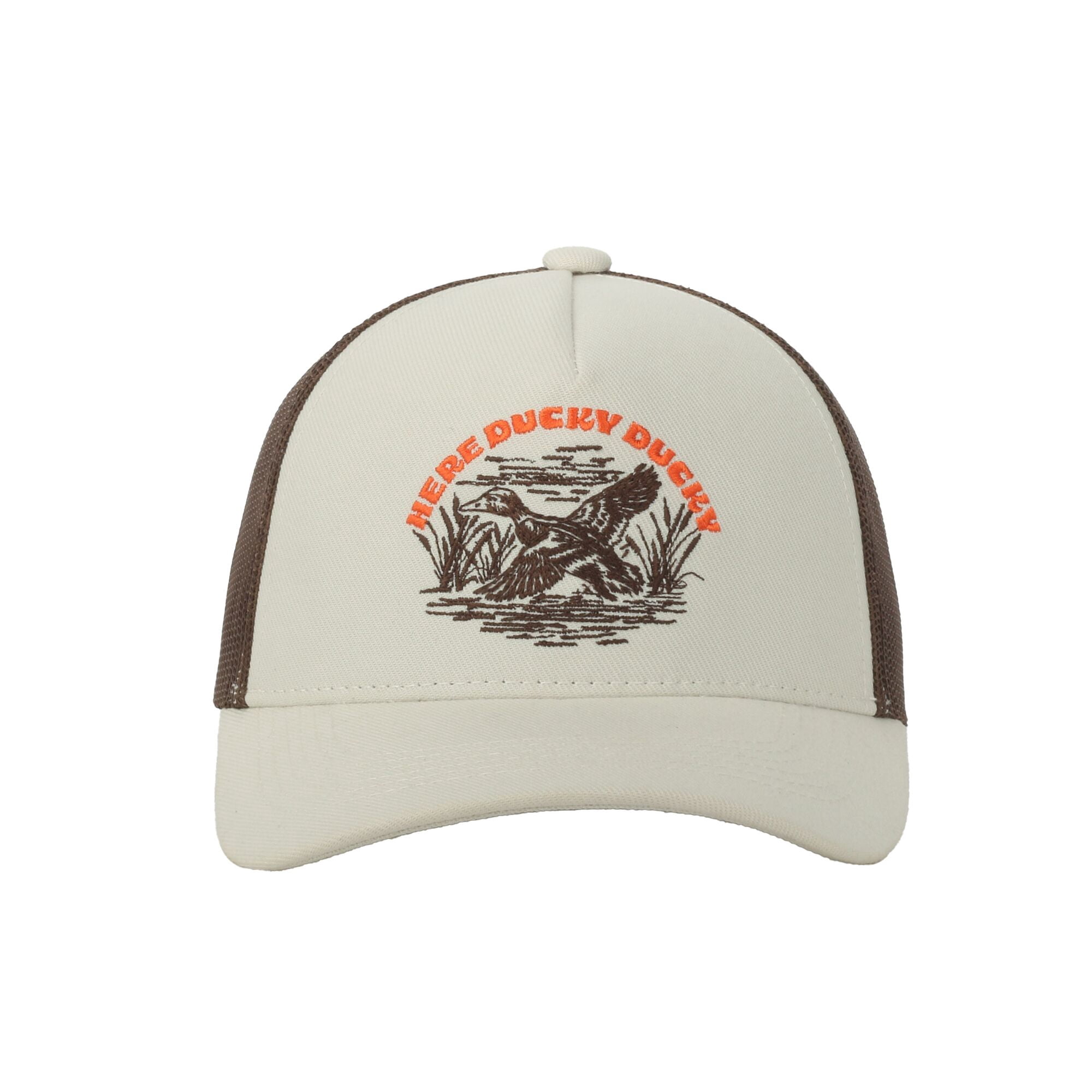 Youth Outdoor Cap Here Ducky Hunting Cap – Structured Snapback, One Size, Ivory/Brown