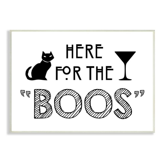 Here For Boos Halloween Typography Black Cat Motif Holiday Graphic Art Unframed Art Print Wall Art