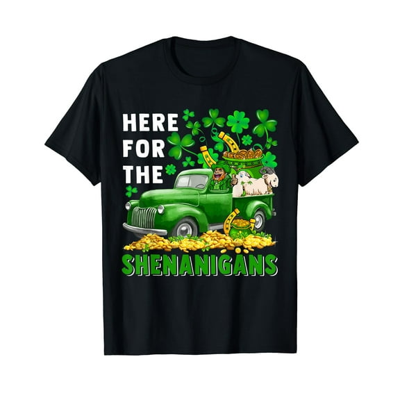 Here For Shenanigans St.Patrick's Boy Goats On Truck Farmer T-Shirt