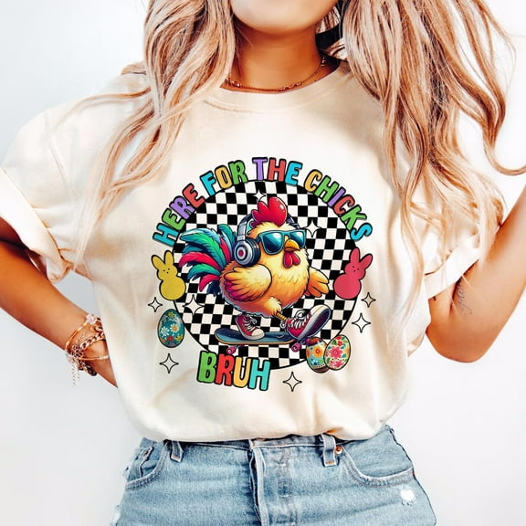 Here For The Chicks Bruh shirt, Checkerboard Funny Rabbit Trendy Easter shirt, Happy Easter Bruh shirt, Sigma Bunny, Boy Easter shirt