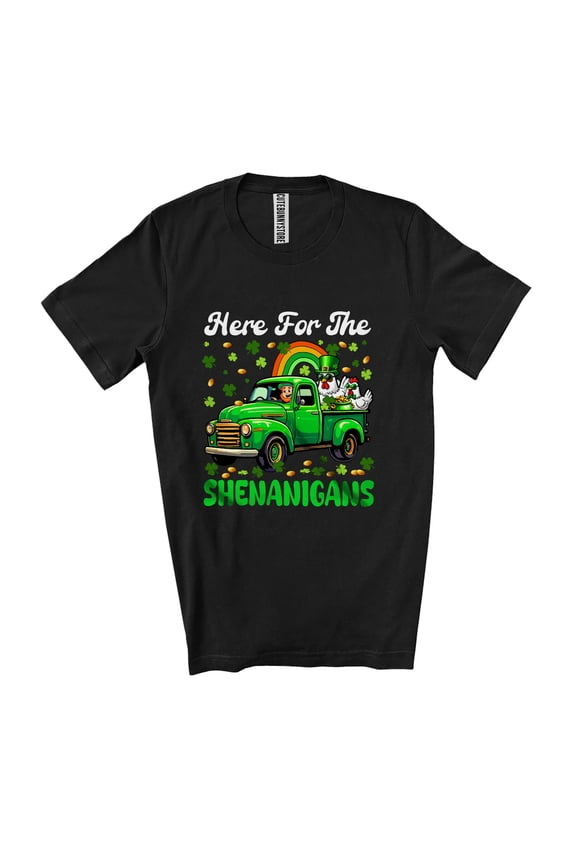 Here For The Shenanigans; Joyful St. Patrick's Day Chicken On Truck Rainbow Unisex T-Shirt