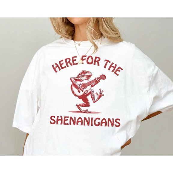 Here For The Shenanigans T Shirt, Retro Frog Guitar Animal Meme Tee, Vintage Graphic Shirt, Funny Sarcastic T Shirt, Unisex Oversize Tee