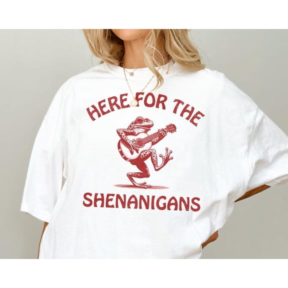 Here For The Shenanigans T Shirt, Retro Frog Guitar Animal Meme Tee, Vintage Graphic Shirt, Funny Sarcastic T Shirt, Unisex Oversize Tee