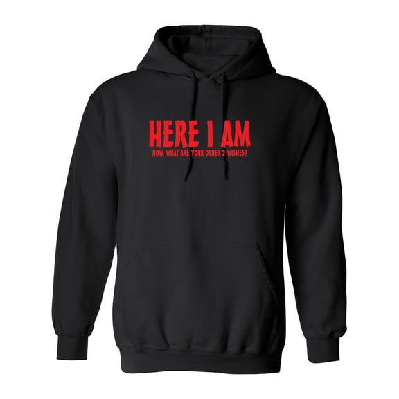 Here I Am Now What Are Your Other Two Wishes Sarcastic Novelty Gift Idea Adult Humor Funny Men's Hoodies