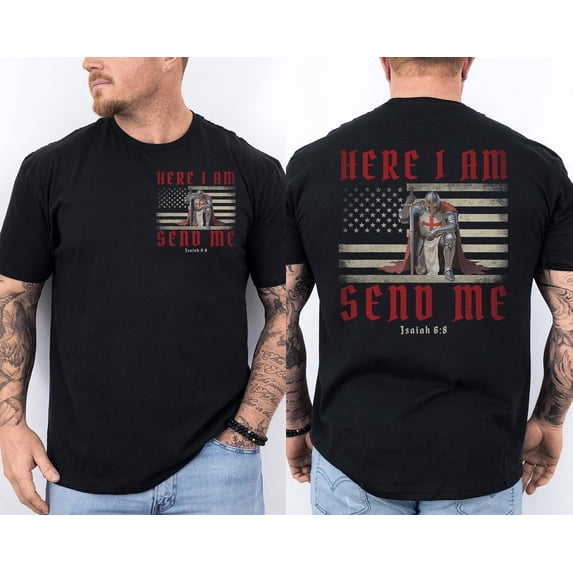 Here I Am Send Me Knights Templar Crusader Isaiah 6:8 US Flag 2 Sided ...