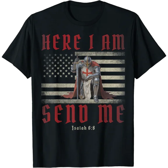 Here I Am Send Me Knights Templar Flag - Distressed American Flag Design - Double Sided Outdoor Yard Decor