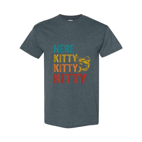Here Kitty Kitty Catfish Funny Fishing Humor T-Shirt, for men & women, up to size 5XL