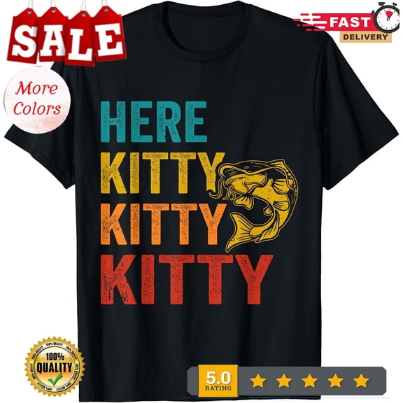 Here Kitty Kitty Retro Catfish Funny Catfishing Unisex T-Shirt