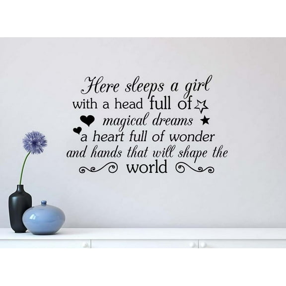 Here Sleeps a Girl with a Head 23 X 14 Vinyl Wall Quote Decal Sticker Cute Girl Smile Hepburn Art Decor Motivational Inspirational Lettering