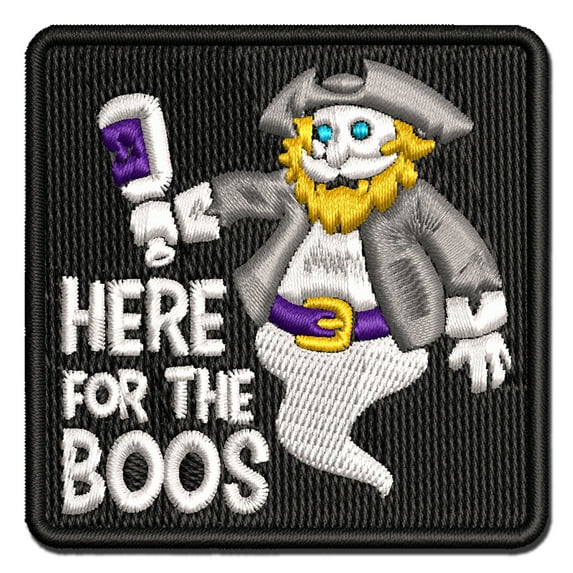 Here for the Boos Booze Pirate Ghost Halloween Applique Multi-Color Embroidered Iron-On Patch - 2.5 Inch Small