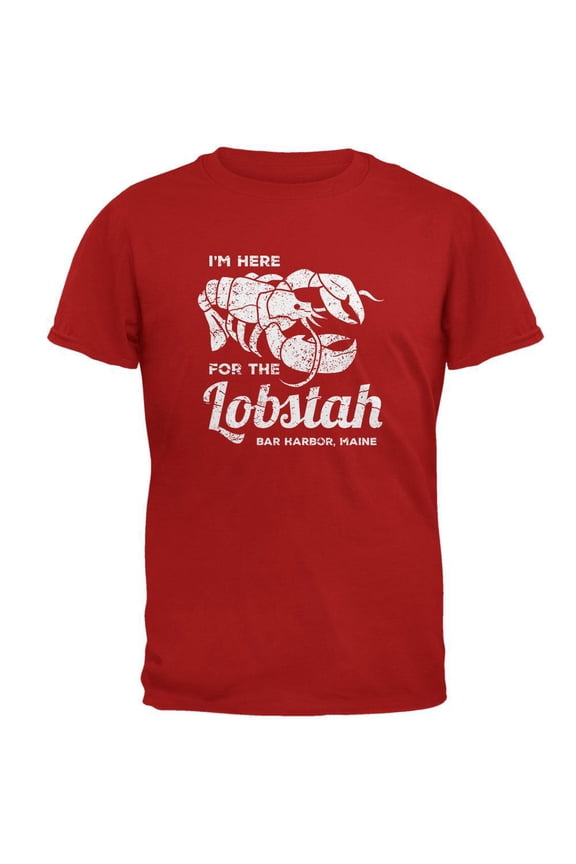 Here for the Lobstah Lobster Distress - Bar Harbor Maine Mens Soft T Shirt Red X-LG