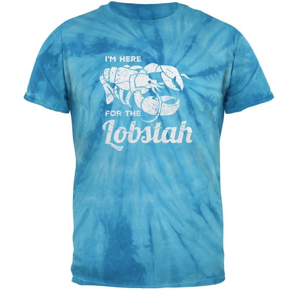 Here for the Lobstah Lobster Distress Mens T Shirt Pinwheel Blue Tie Dye X-LG