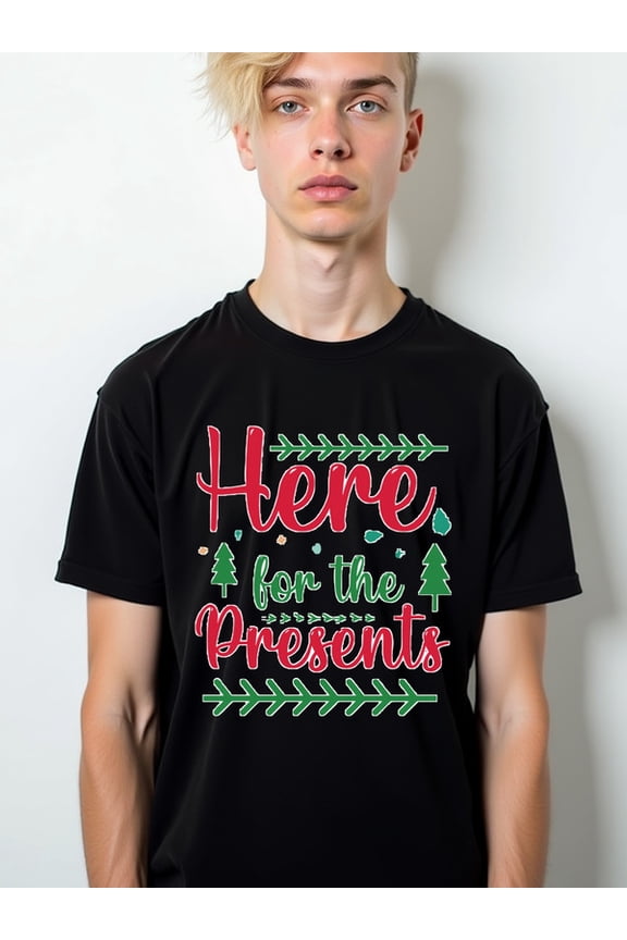 Here for the Presents Tee mens round neck T-shirt black elegant funny Casual sportswear Unique Design Unisex Shirt Crewneck tshirts