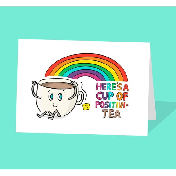 Heres a Cup of Positivi-Tea Greeting Card with Cute Cartoon Tea Cup  Perfect for Encouragement, Friendship, or Tea Lovers  Envelope Included, Blank Inside