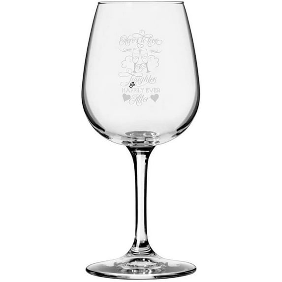 Here's To Love & Happily Ever After Wedding Quotes Etched 12.75oz All Purpose Libbey Wine Glass