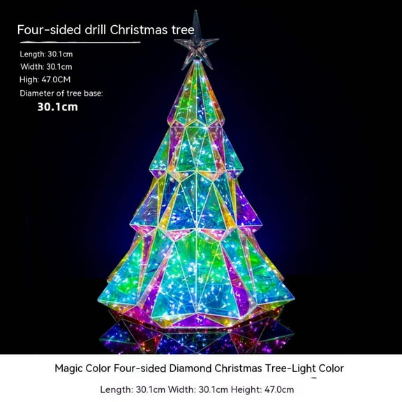 Here2Save Colorful Christmas Tree Four-sided Diamond Luminous Ornament, Plastic Magic Light
