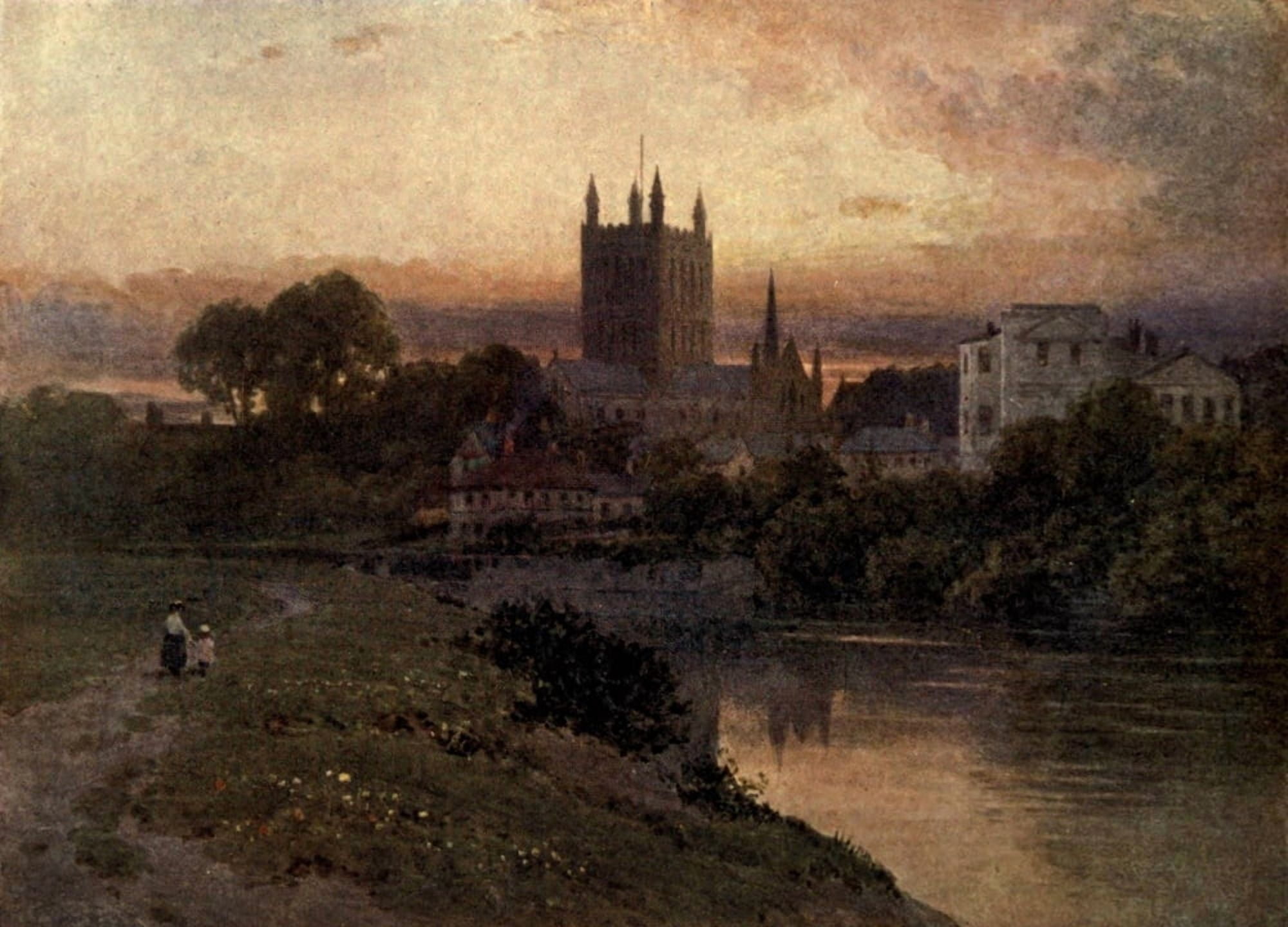 Hereford 1911 Hereford Cathedral from the River Canvas Art - Unknown (24 x 36)