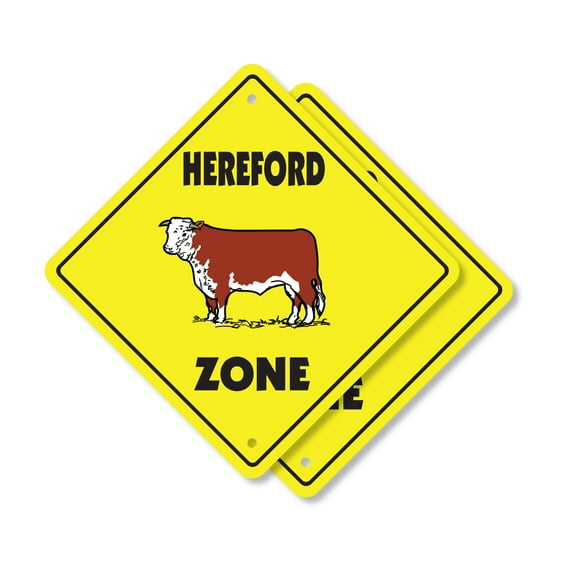 Hereford (2 Pack) Plastic Crossing Sign - 10 Inch X 10 Inch Xing Sign Gift Cattle Breed Farm Livestock Ranch Animal Rustic Decor Nature Dairy Beef Meat