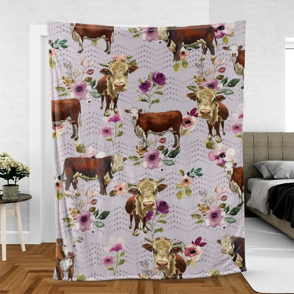 Hereford Autumn Amethyst Boho Floral Pattern Blanket, Farmer, 30x40in Fleece Blanket