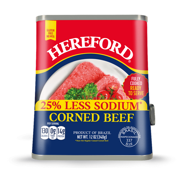 Hereford Corned Beef, 25 Less Sodium, 12 oz Can