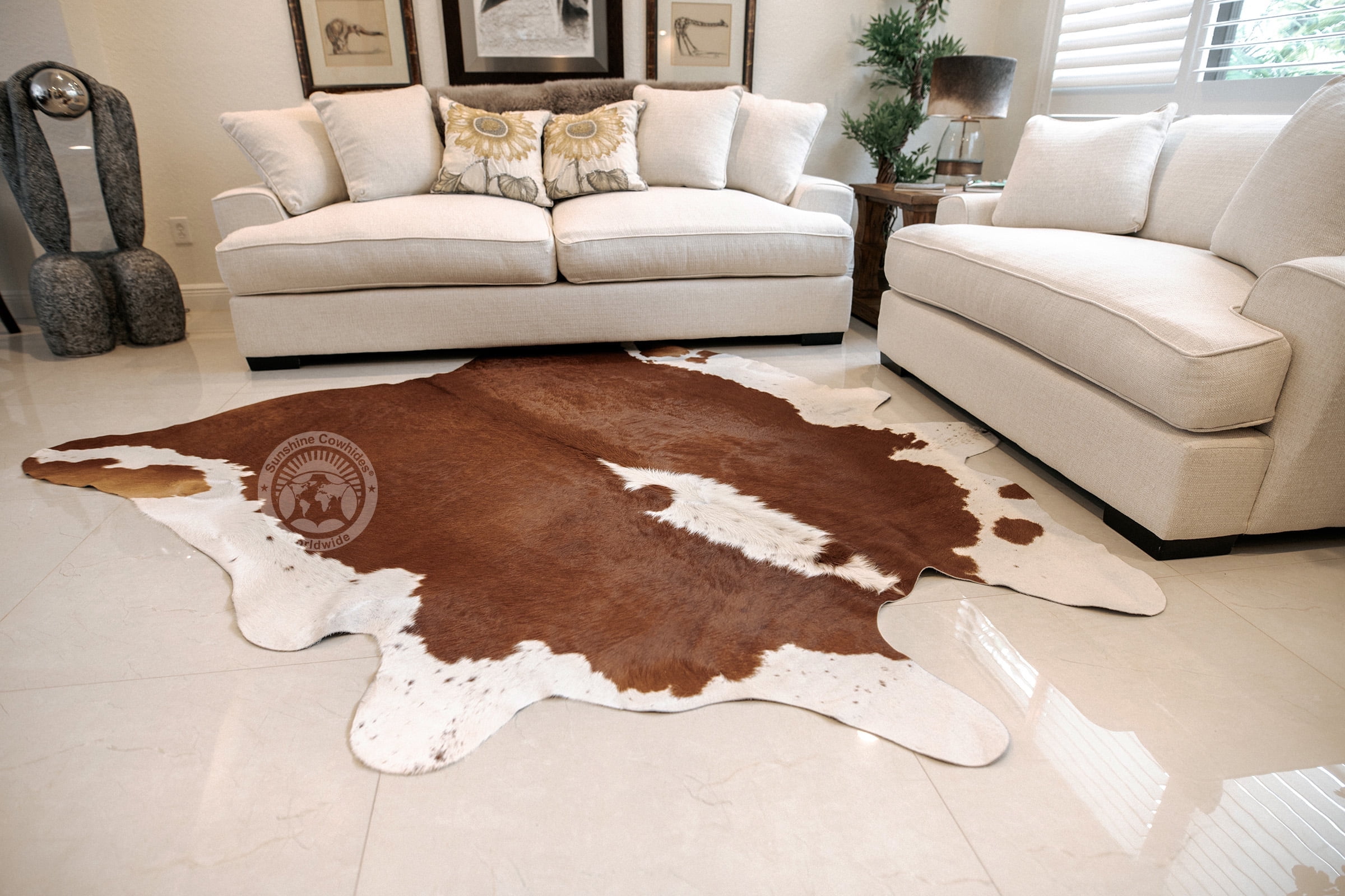 Large Hereford Brown and White Cowhide Rug 5ft x 7ft