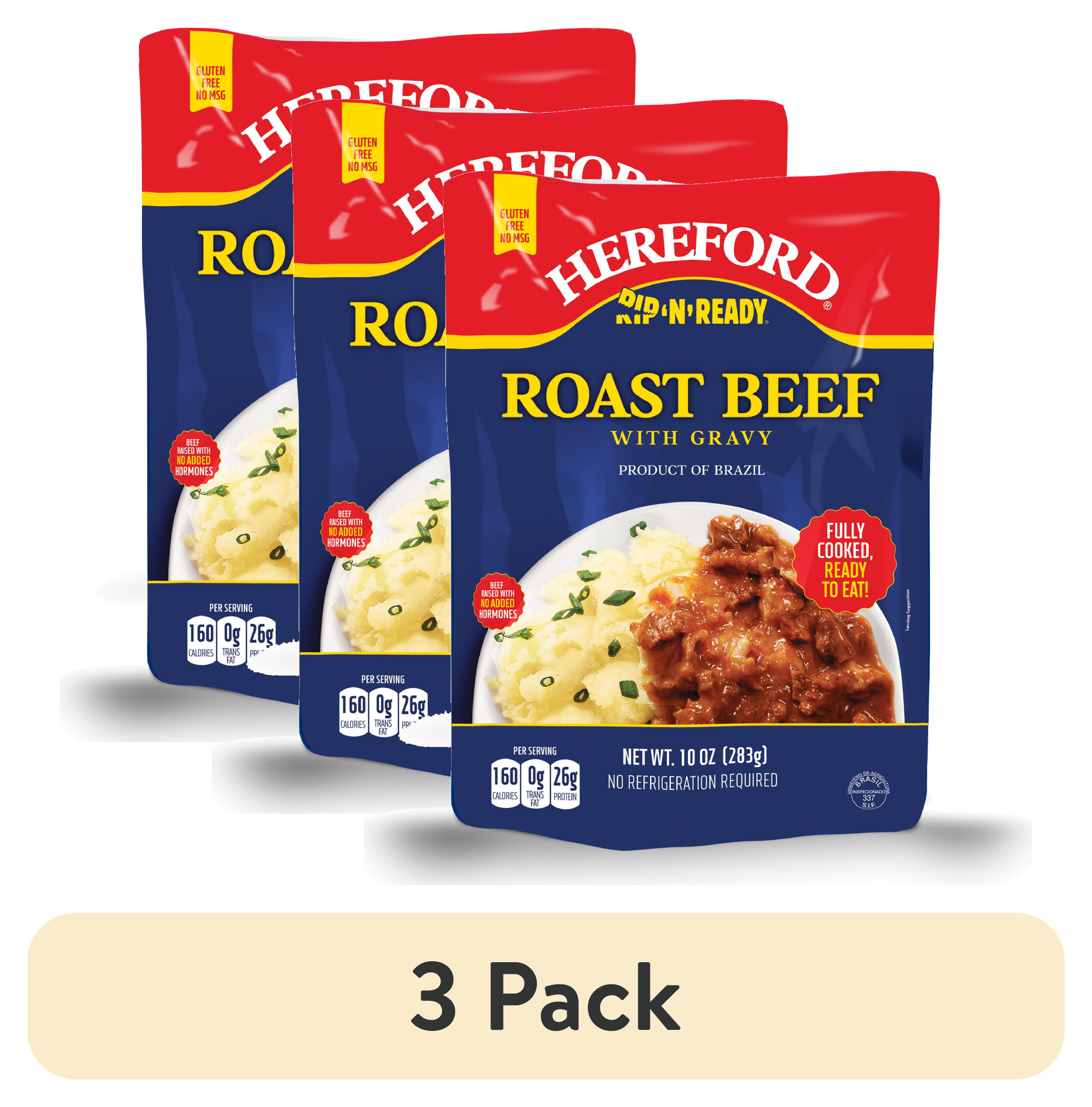 (3 pack) Hereford Fully Cooked Roast Beef with Gravy, Shelf Stable